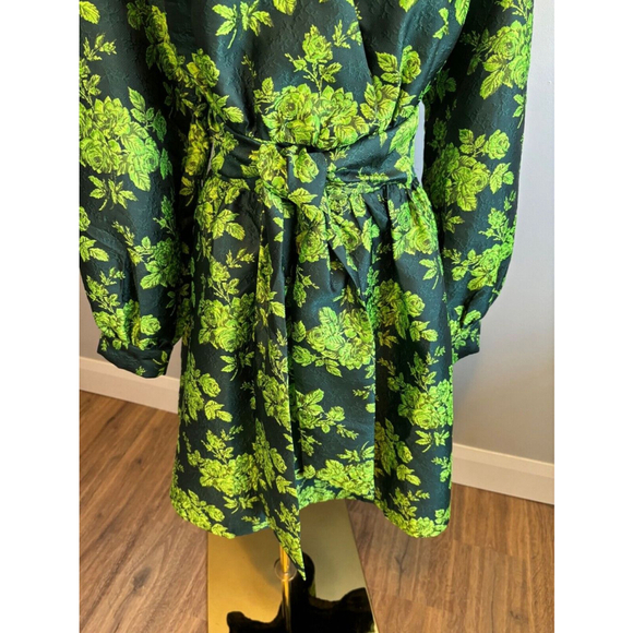 Y.A.S. Bowlow, Women's, Jacquard, Long Sleeve, Mini Dress, Floral Green, SZ L - Picture 6 of 10